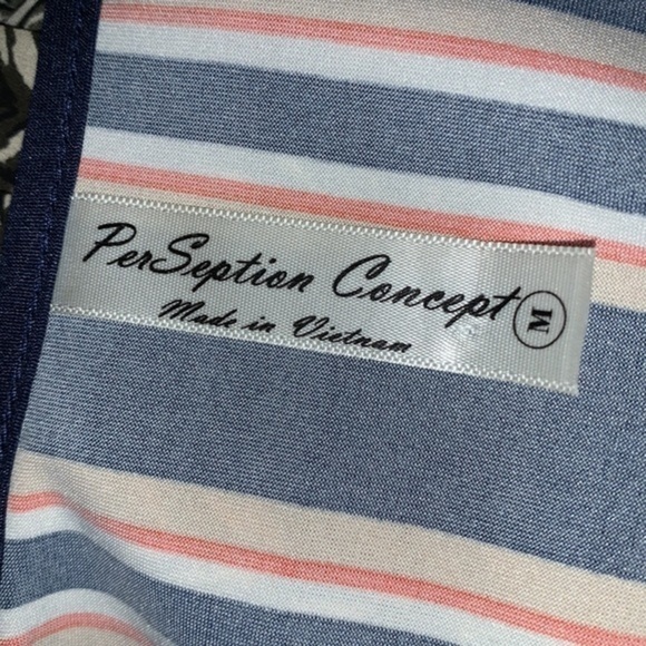 PerSeption Concept Sleeveless Faux Wrap Top Navy Red Tan Ladies Size Medium - Picture 4 of 7